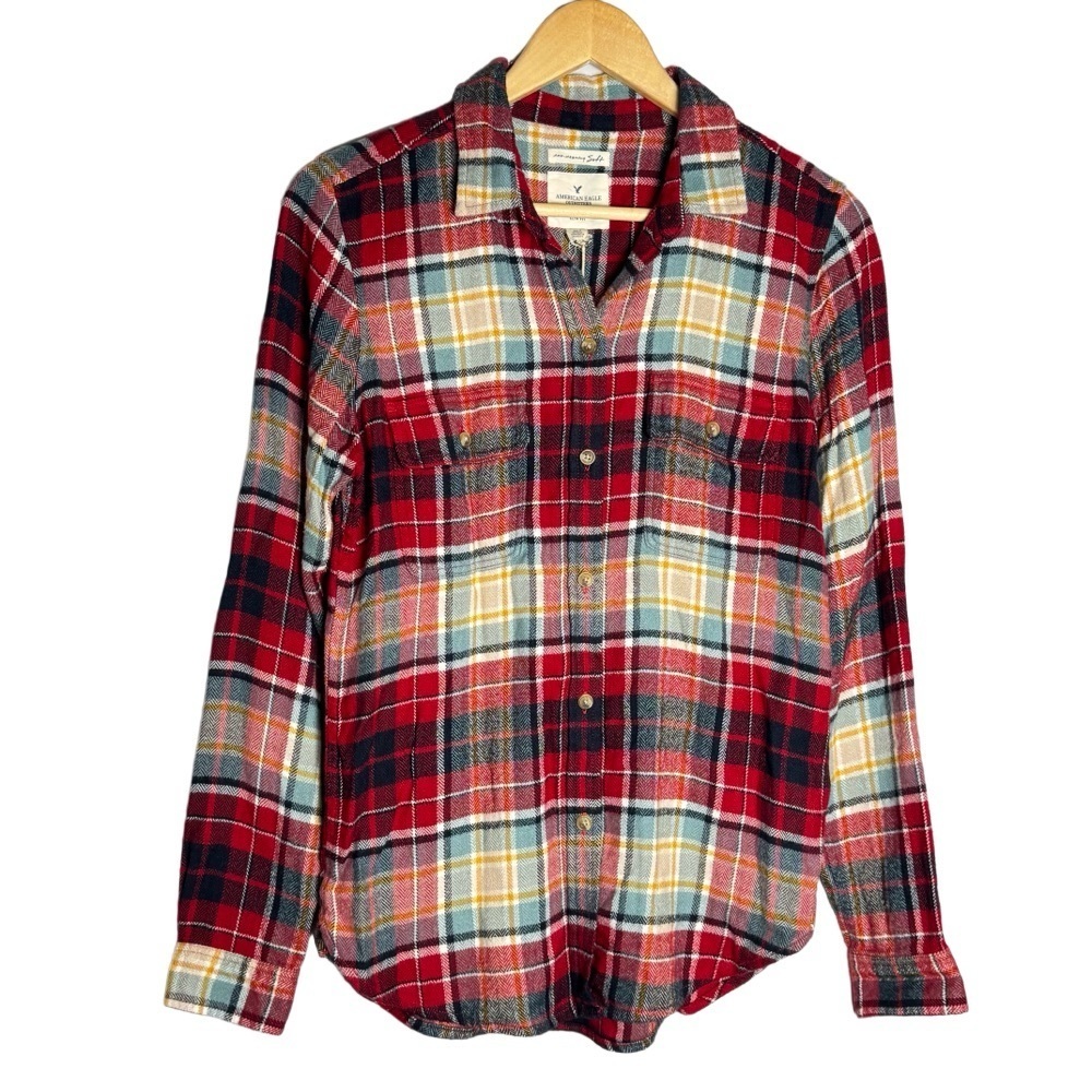 American Eagle Outfitters Ahh-Mazingly Soft Red Plaid Button-Up Shirt